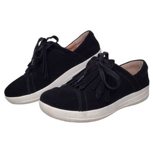 Fitflop F-Sporty II Black Suede Comfort Low Top Lace Up Fringe Sneakers Sz 7